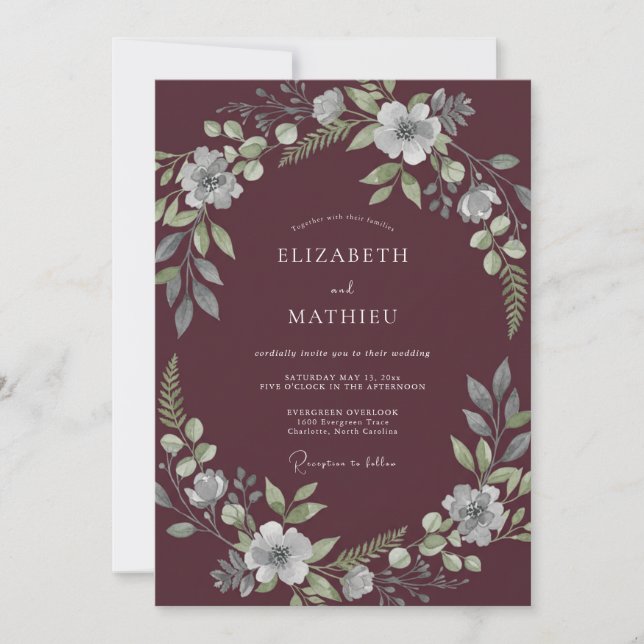 Invitation Mariage Botanique Luxuriant à Bordeaux (Devant)
