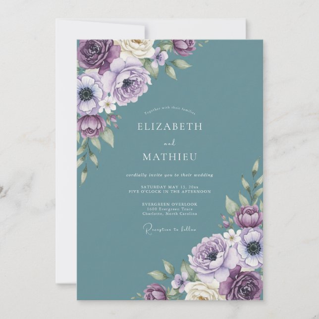 Invitation Mariage Botanique Luxuriant au Plum (Devant)