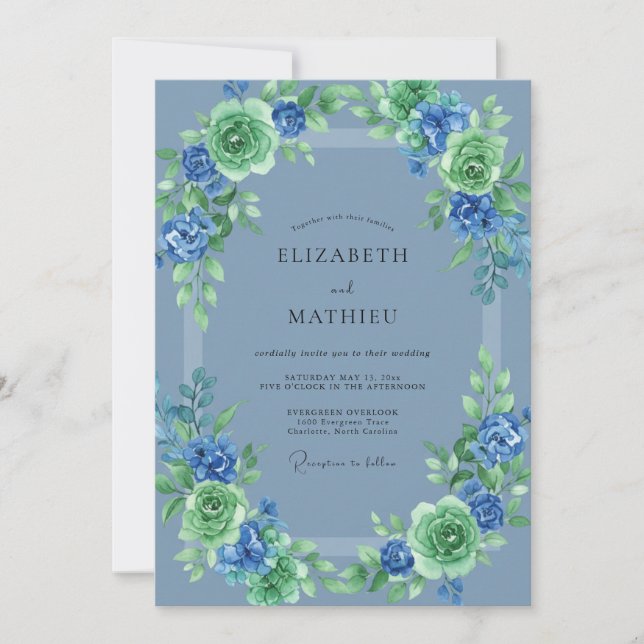 Invitation Mariage Botanique Luxuriant Bleu Ardoise (Devant)