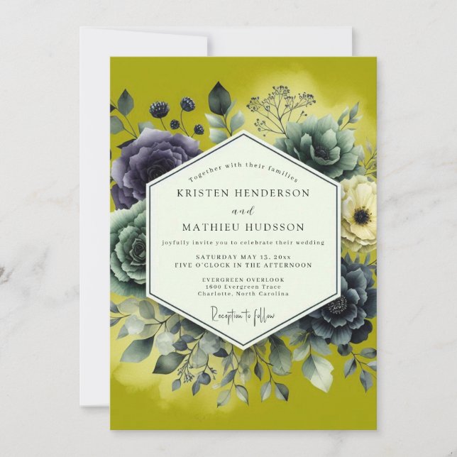 Invitation Mariage botanique luxuriant Chartreuse (Devant)