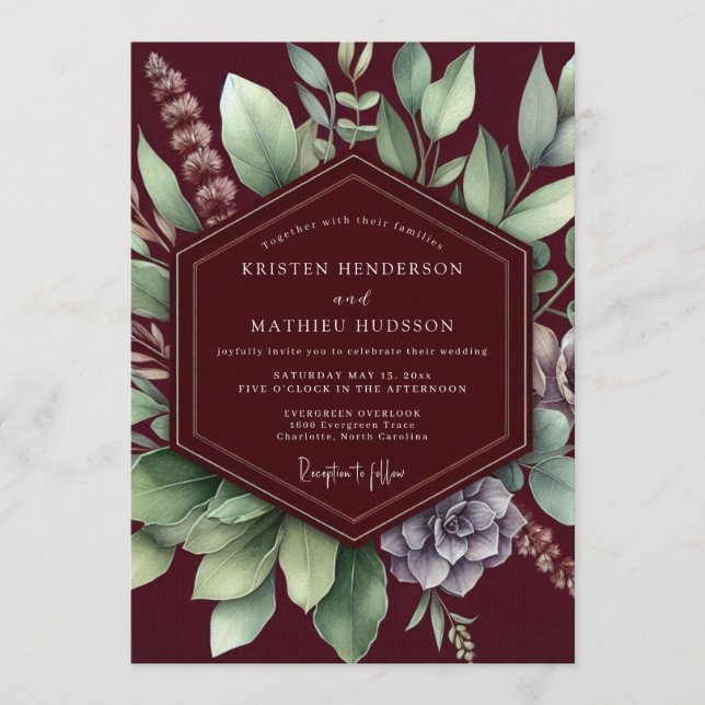 Invitation Mariage Botanique Luxuriant de Bourgogne (Devant)