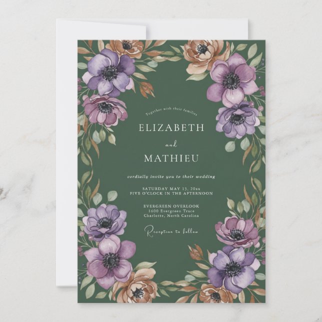 Invitation Mariage Botanique Luxuriant de Lavande (Devant)