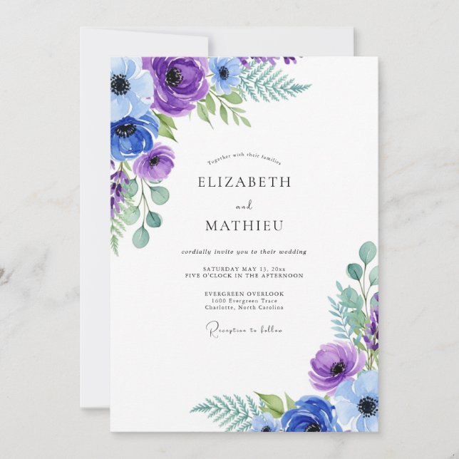 Invitation Mariage botanique luxuriant Indigo (Devant)