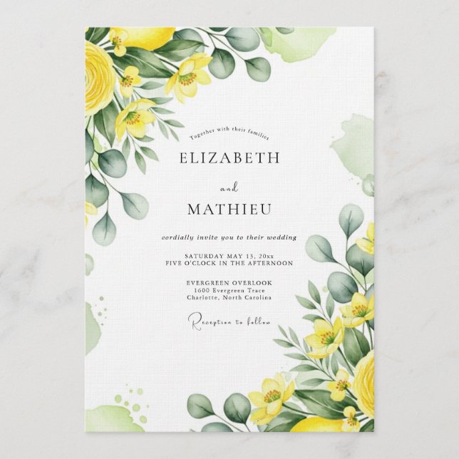 Invitation Mariage Botanique Luxuriant Jaune (Devant)