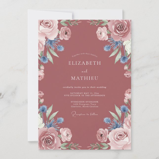 Invitation Mariage Botanique Luxuriant Mauve (Devant)