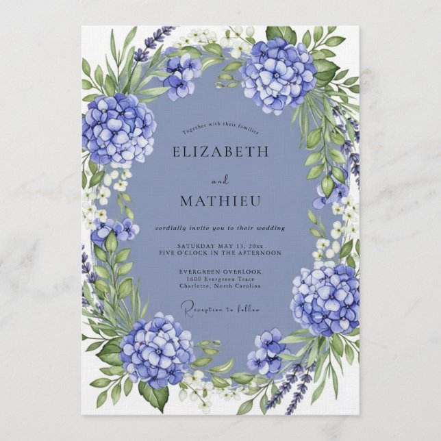 Invitation Mariage Botanique Luxuriant Pervenche (Devant)