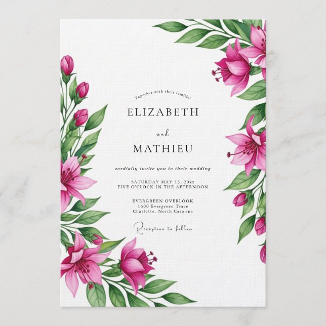 Invitation Mariage Botanique Magenta Luxuriant (Devant)