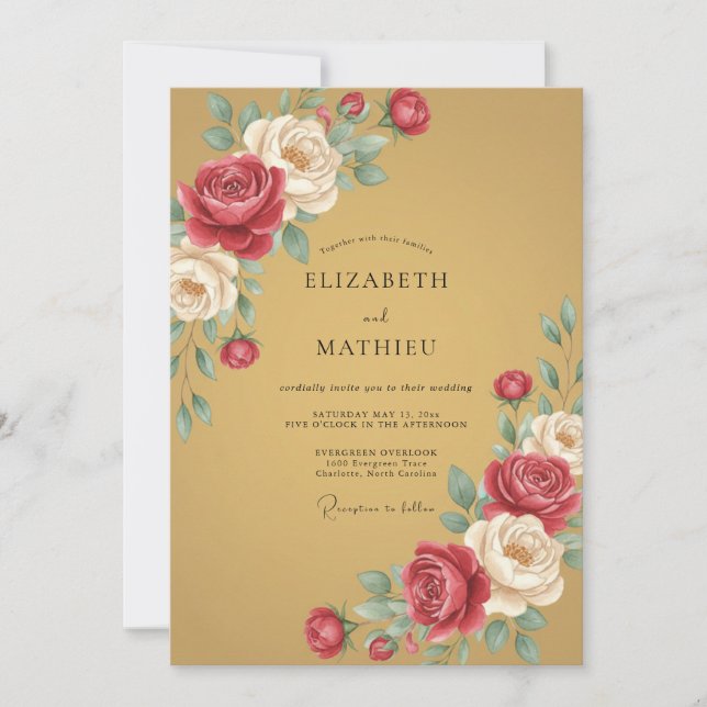 Invitation Mariage Botanique Majestueux Doré (Devant)