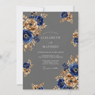 Invitation Mariage Botanique Majestueux Gris Charbon