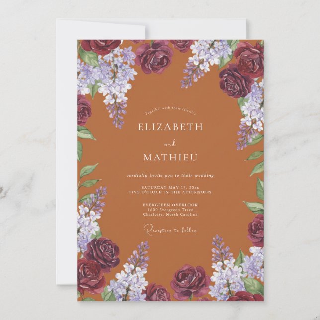 Invitation Mariage Botanique Majestueux Terracotta (Devant)