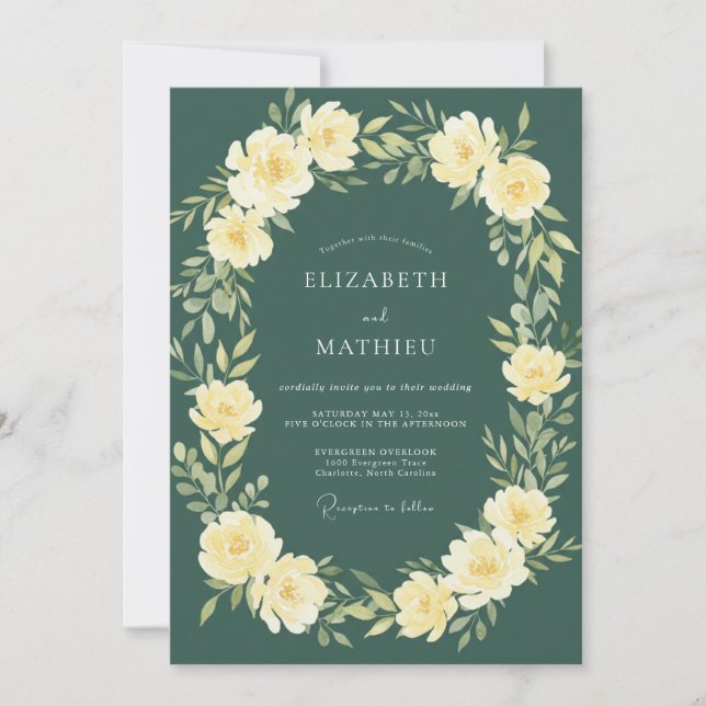 Invitation Mariage Botanique Majestueux Vert Pin (Devant)