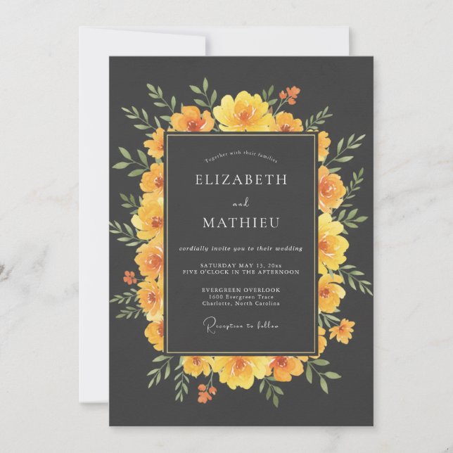 Invitation Mariage Botanique Marigold Gras (Devant)