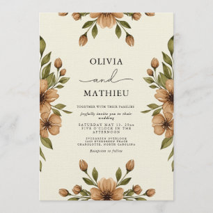 Invitation Mariage botanique marron fantaisie