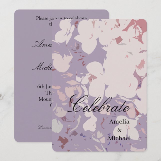 Invitation Mariage botanique mauve (Devant / Derrière)