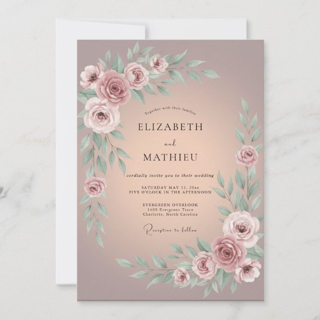 Invitation Mariage Botanique Mauve Assourdi (Devant)