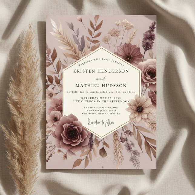 Invitation Mariage Botanique Mauve Automnal (Créateur téléchargé)