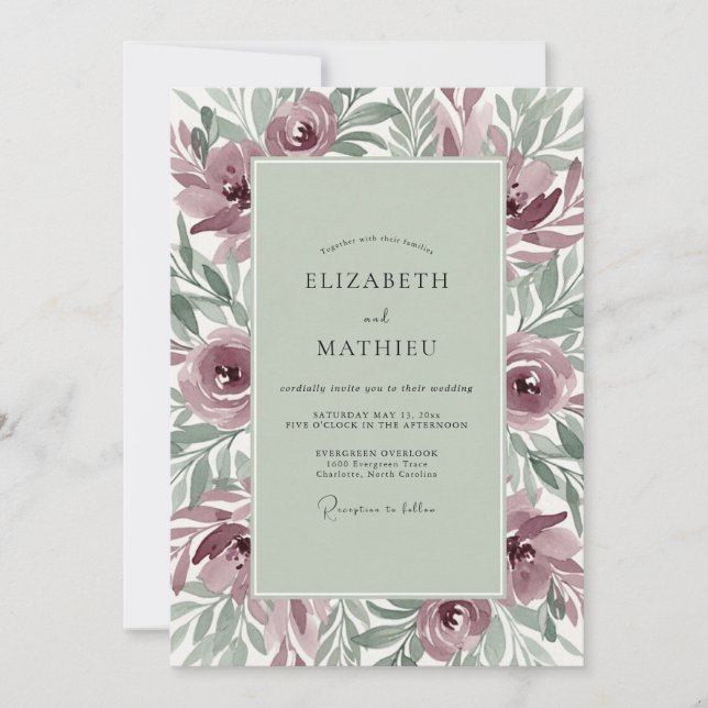 Invitation Mariage Botanique Mauve Humeur (Devant)