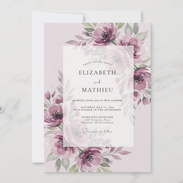 Invitation Mariage Botanique Mauve Splendide (Devant)