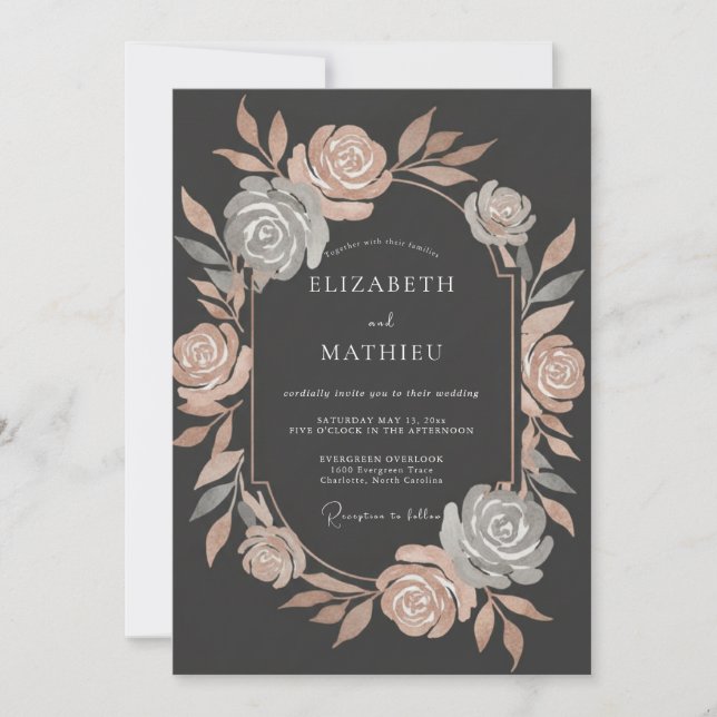 Invitation Mariage Botanique Métallisé Rose Gold (Devant)