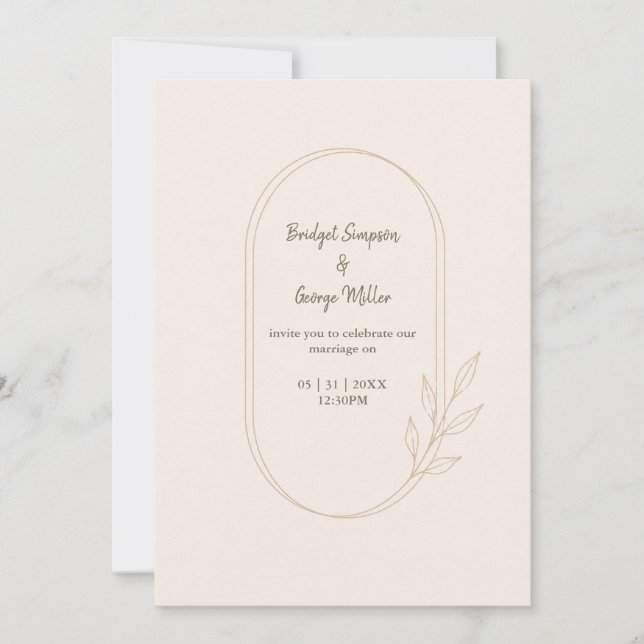 Invitation Mariage botanique minimal scandi doré (Devant)