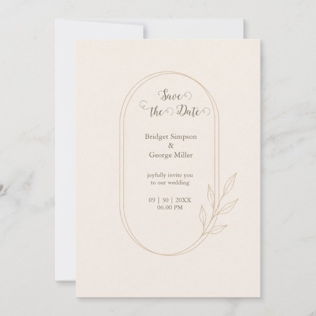 Invitation Mariage botanique minimal scandi doré  (Devant)