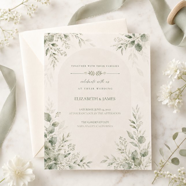 Invitation Mariage Botanique Minimal Vert Sauge (Créateur téléchargé)