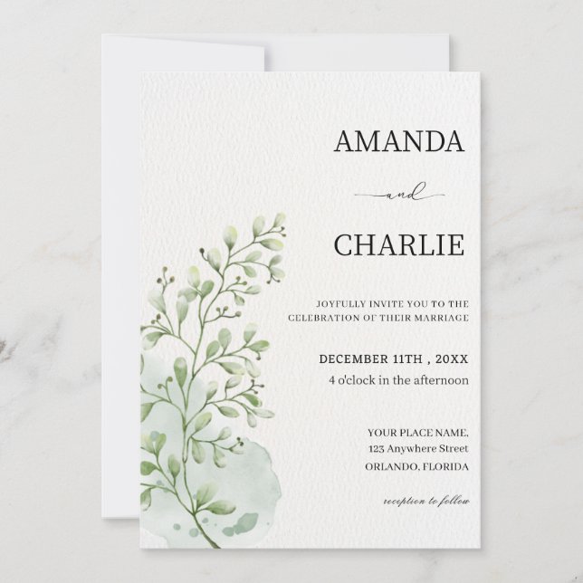 Invitation Mariage botanique minimaliste (Devant)
