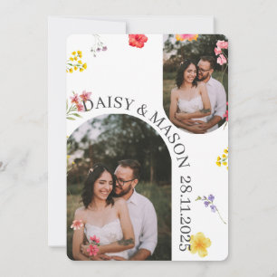Invitation Mariage botanique minimaliste avec des fleurs sauv