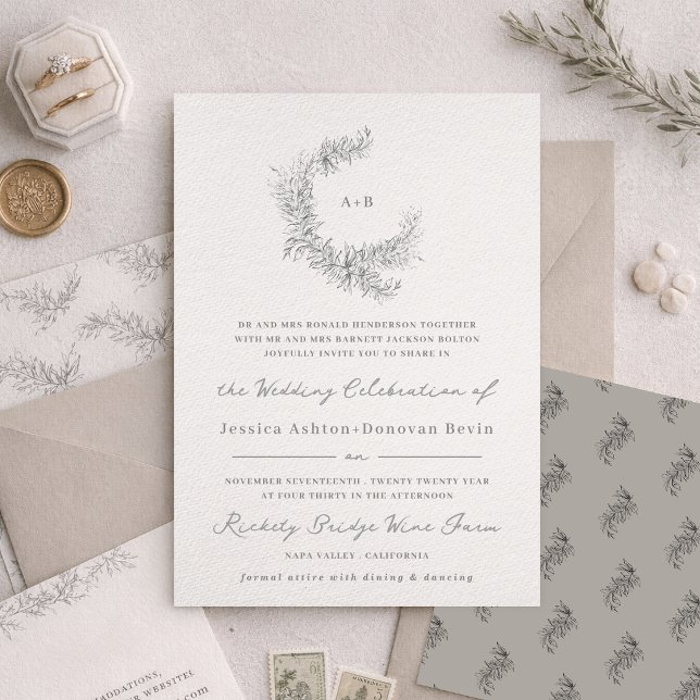 Invitation Mariage Botanique Minimaliste d'Art Fin (Créateur téléchargé)