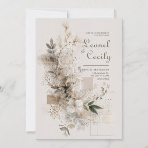 Invitation Mariage Botanique Minimaliste de couleur Taupe Bla