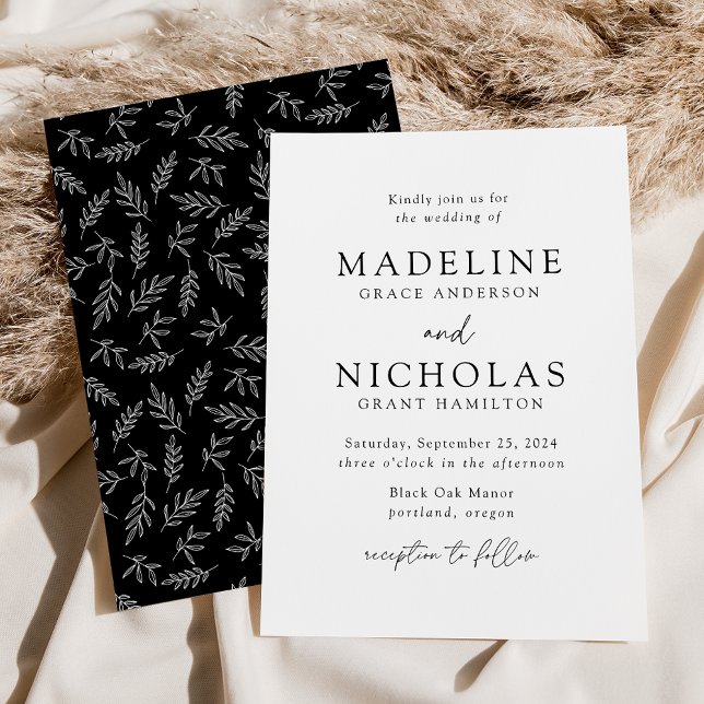Invitation Mariage Botanique Minimaliste Moderne Noir (Créateur téléchargé)