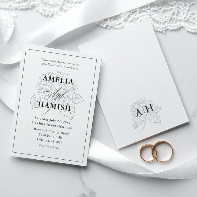 Invitation Mariage Botanique Minimaliste Noir & Blanc (Créateur téléchargé)