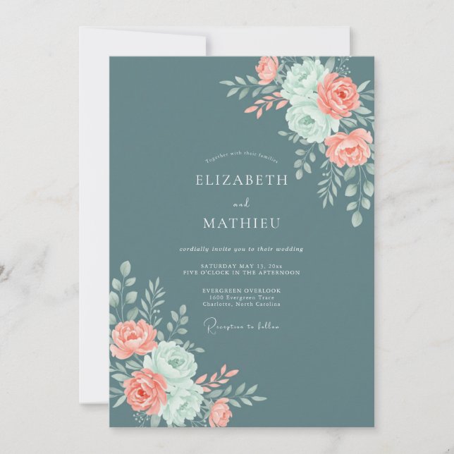 Invitation Mariage Botanique Moderne au Thé Vert Ardoise (Devant)