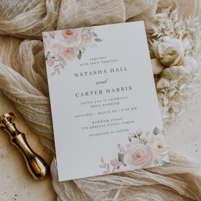 Invitation Mariage Botanique Moderne aux Joues Roses (Créateur téléchargé)