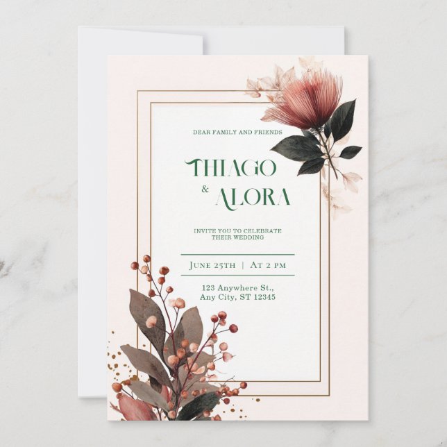 Invitation Mariage botanique moderne Blush (Devant)