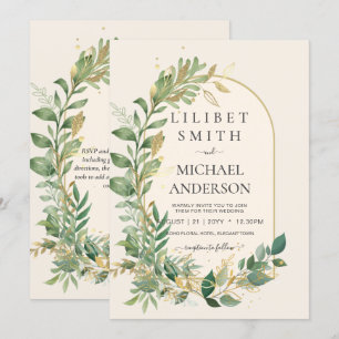 Invitation Mariage botanique moderne Cream Gold