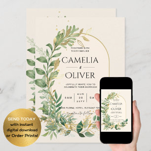 Invitation Mariage botanique moderne Cream Gold