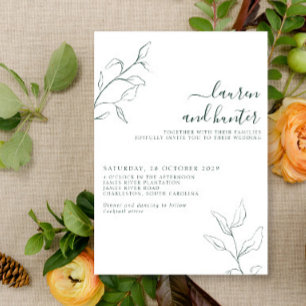 Invitation Mariage botanique moderne Emerald Green Script