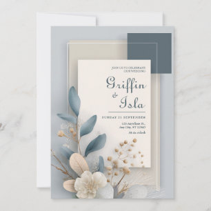 Invitation Mariage Botanique Moderne en Pierre Charbon de Boi