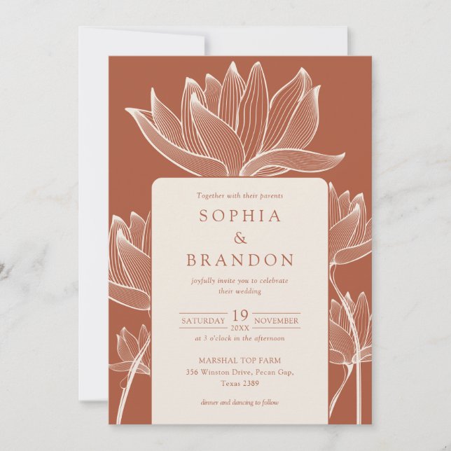 Invitation Mariage botanique moderne Floral Terracotta (Devant)