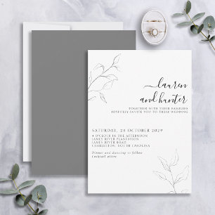 Invitation Mariage botanique moderne Gris Blanc