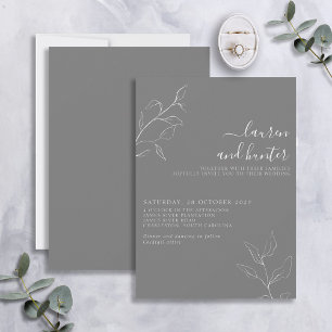 Invitation Mariage botanique moderne Gris Blanc