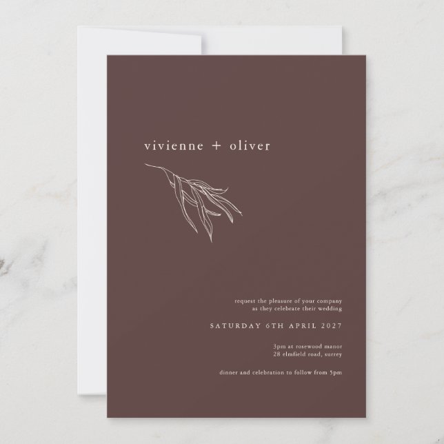 Invitation Mariage Botanique Moderne Mocha (Devant)