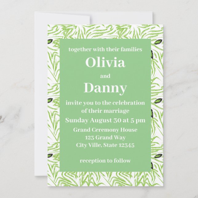 Invitation Mariage Botanique Nature Feuilles Vertes (Devant)