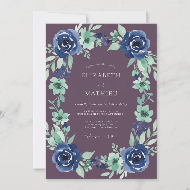 Invitation Mariage Botanique Noble prune (Devant)