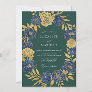 Invitation Mariage Botanique Noble Vert Émeraude