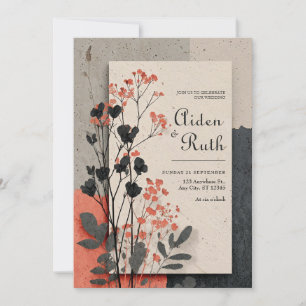 Invitation Mariage Botanique Noir en Terracotta Abstrait Mode