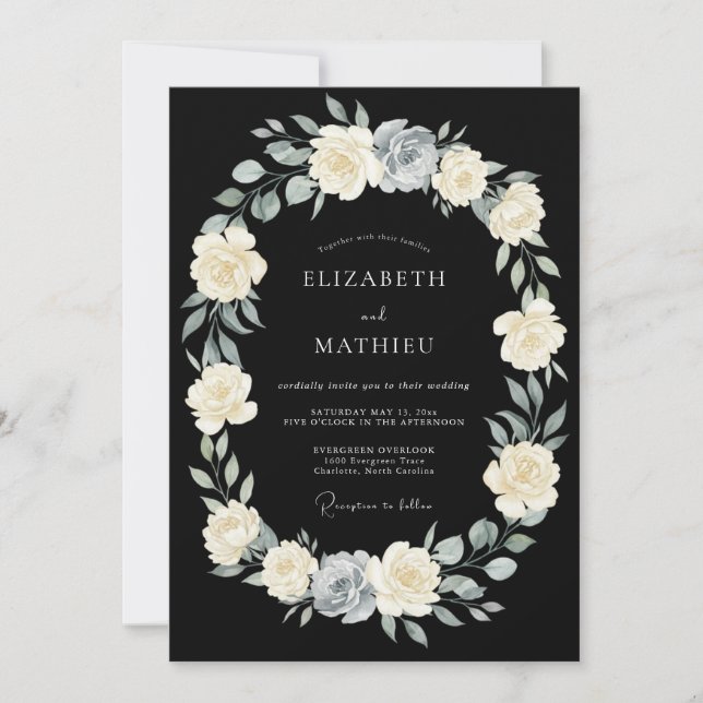 Invitation Mariage Botanique Noir et Sombre (Devant)
