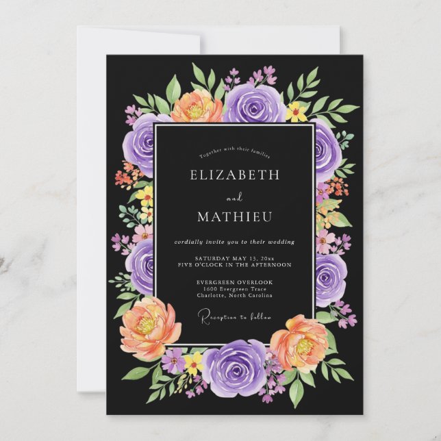 Invitation Mariage Botanique Noir Foudroyant (Devant)
