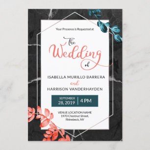 Invitation Mariage botanique noir Turquoise de corail 2019